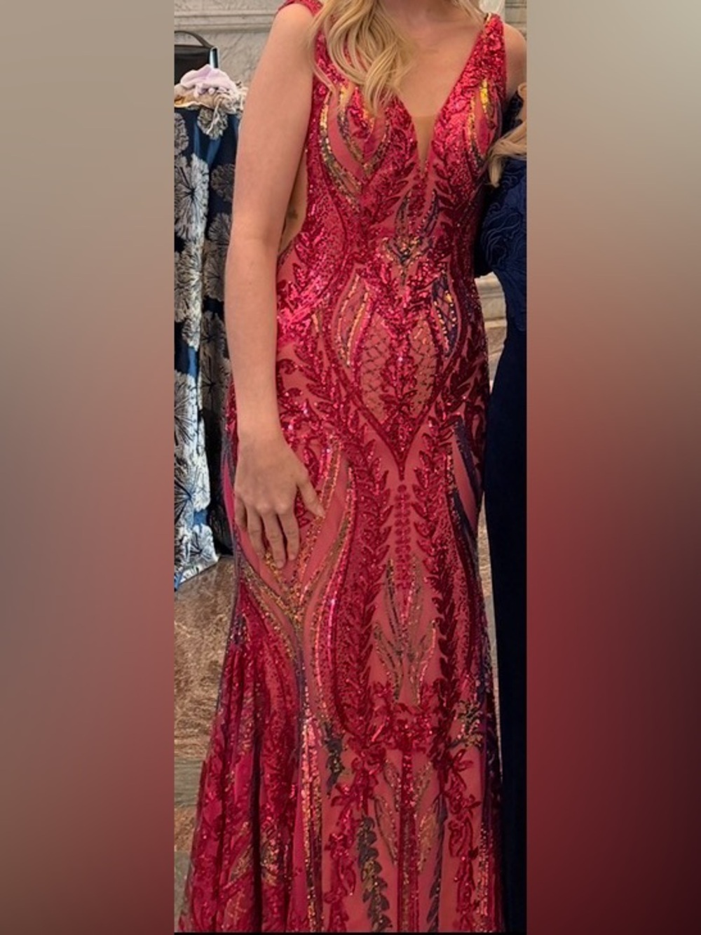 Jovani Pink Sequin Plunging V-Neck Evening Gown
